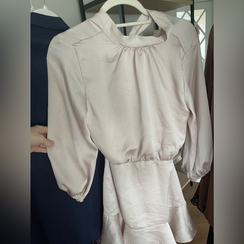 Cream long sleeve halter mini Vici dress, never worn